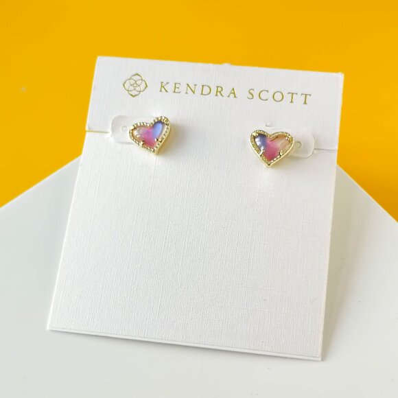 Ari Heart Gold Watercolor Stud Earrings by Kendra Scott - Picture 1 of 3